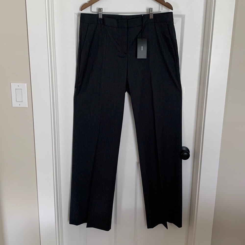 Hugo Boss Black Grey Tailored Wide-Leg Trousers